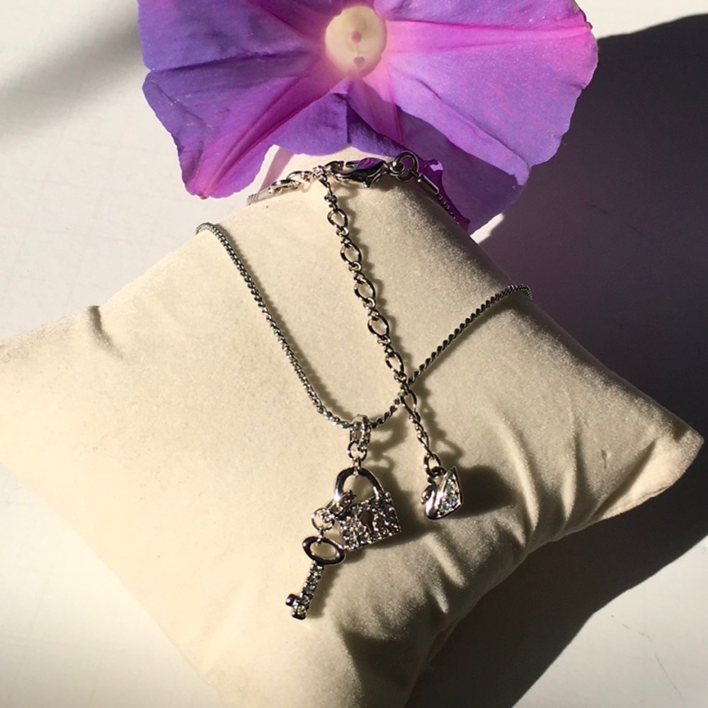 Swarovski Swan Necklace padlock & Key Pendant